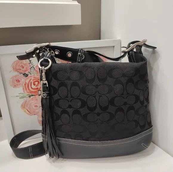 Vintage Y2K Coach Hailey #9362 Signature Monogram Canvas & Leather Crossbody Bag - Picture 2 of 16